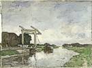 Hendrik Johannes Weissenbruch (1824 - 1903) Zugbr&uuml;cke nach Noorden. um 1890, Aquarell
