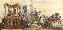 Der Kleine Triumphwagen oder Die burgundische Hochzeit, Druck 16. Jahrhundert koloriert